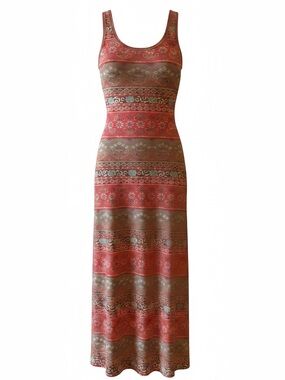 Magazine Maxi Dress in Coral and Teal